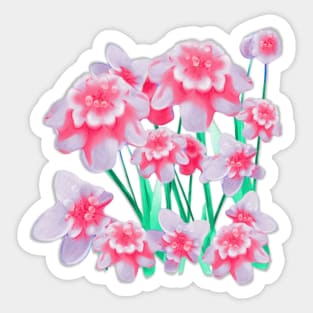 Soft Lilac and Pink Flowers with Dew Drops Sticker